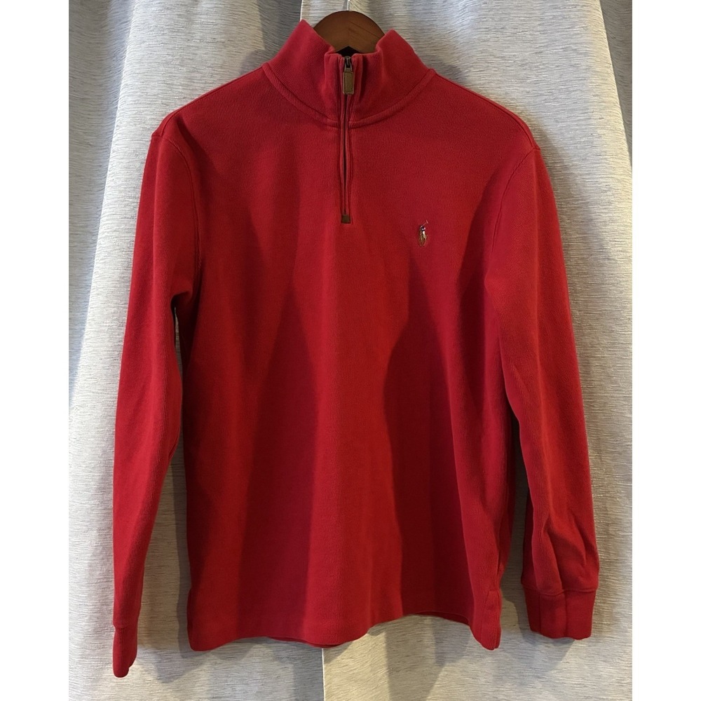 VTG Polo Ralph Lauren 1/4 Zip Pull Over Sweater Red Mens Size M‎ 100% Cotton